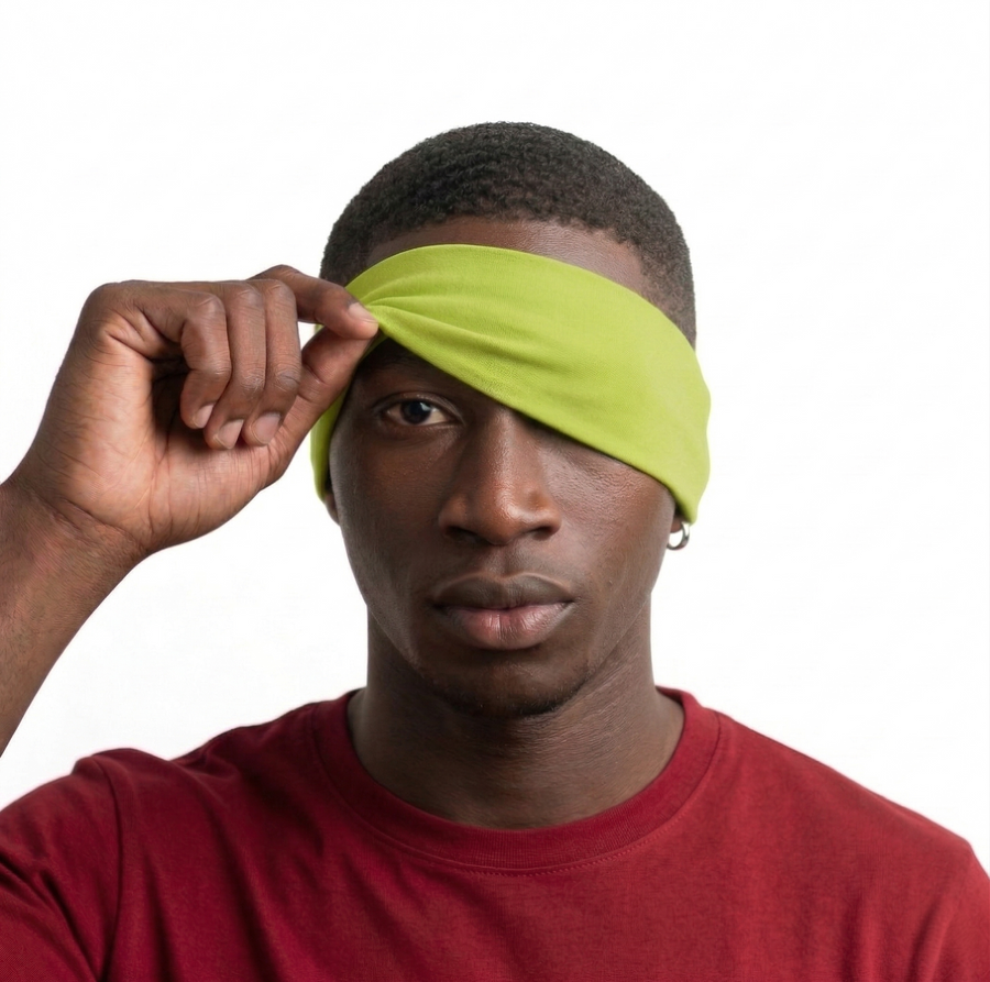 Portrait with green blindfold